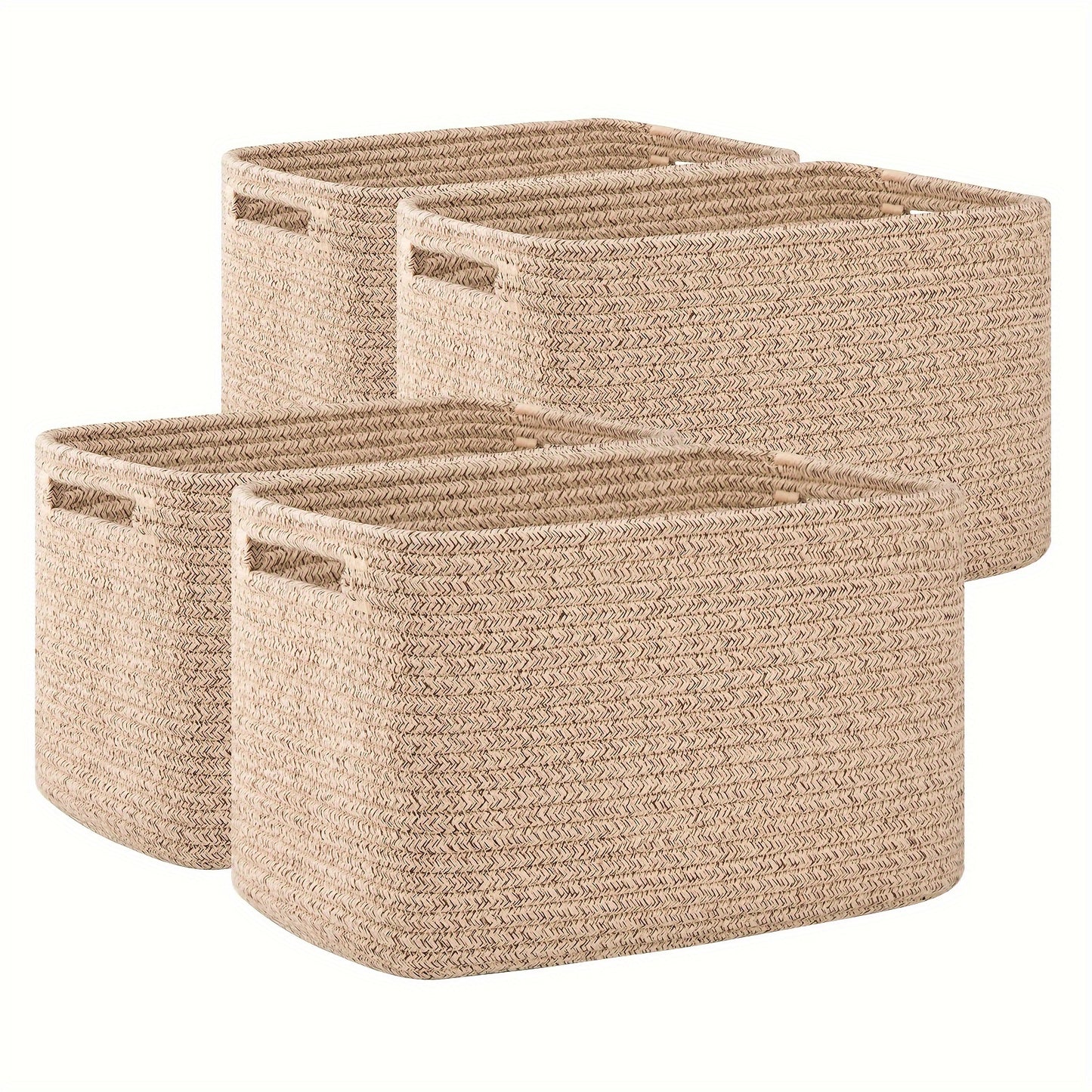 4pcs Woven Storage Baskets with Handles, Rectangle Cube Organizers for Shelves, 13''Lx9''Wx7.8''H, Natural Beige Color, Durable Woven Design, Versatile Home Organization Solution, Basket Storage, Laundry Baskets
