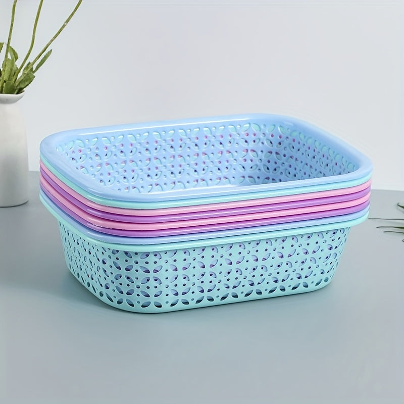 4 Stackable Plastic Mesh Storage Baskets - Modern Geometric Design, Available in Multiple Colors (Light Blue, Pink, Purple), Suitable for Home, Office, Classroom, and Kitchen Organizing, Shelving Baskets, Shelf Baskets