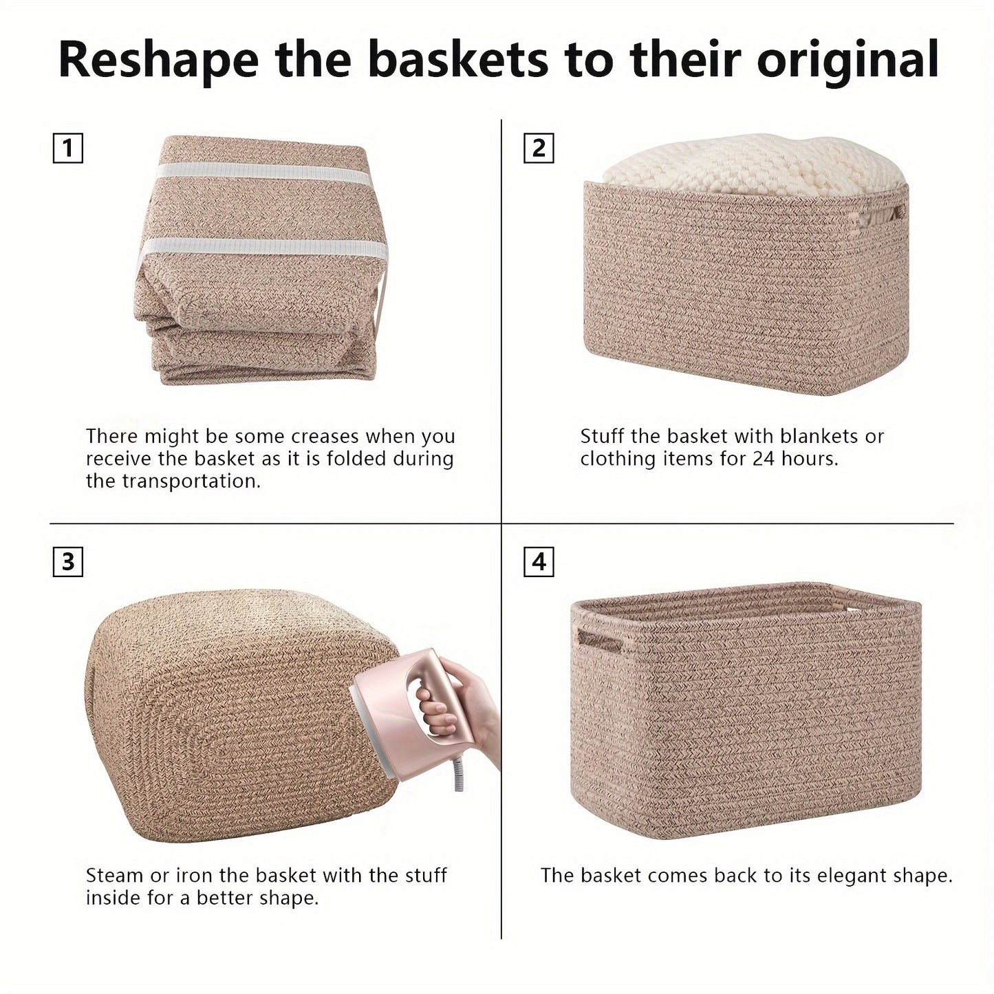 4pcs Woven Storage Baskets with Handles, Rectangle Cube Organizers for Shelves, 13''Lx9''Wx7.8''H, Natural Beige Color, Durable Woven Design, Versatile Home Organization Solution, Basket Storage, Laundry Baskets