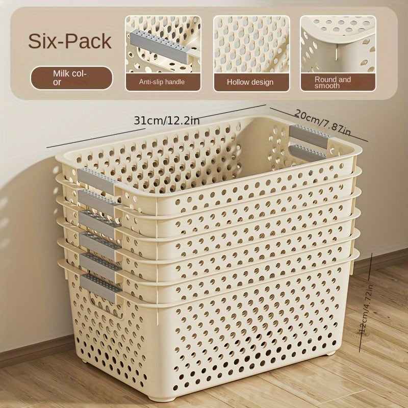 4pcs Stackable Plastic Storage Bins with Handles - Multi-Purpose Organizer Baskets for Home, Kitchen, Dorm - Contemporary Design with Open Top for Easy Access, Kitchen Storage Solution|Contemporary Style|Stackable Bins, Bins for Organizing, Shelf Baskets