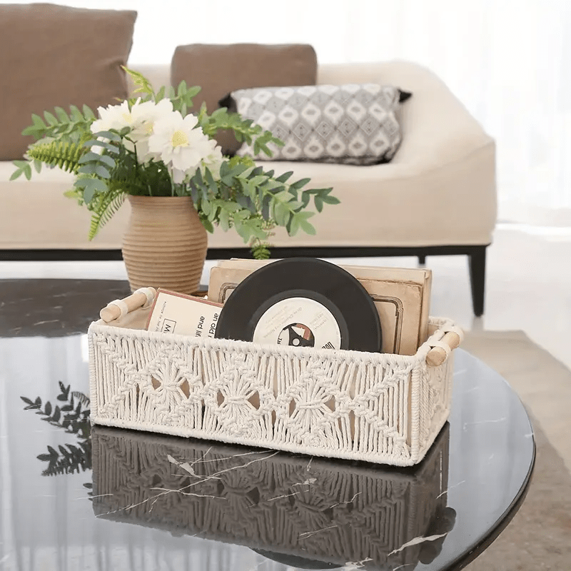 1pc. Nordic Pure Handwoven Desktop Storage Basket. Toilet Paper Box. Suitable for All Room Types, Shelf Baskets