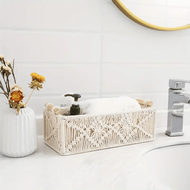 1pc. Nordic Pure Handwoven Desktop Storage Basket. Toilet Paper Box. Suitable for All Room Types, Shelf Baskets