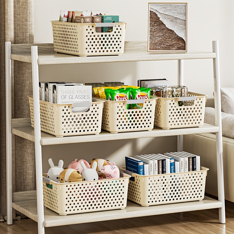 4pcs Stackable Plastic Storage Bins with Handles - Multi-Purpose Organizer Baskets for Home, Kitchen, Dorm - Contemporary Design with Open Top for Easy Access, Kitchen Storage Solution|Contemporary Style|Stackable Bins, Bins for Organizing, Shelf Baskets