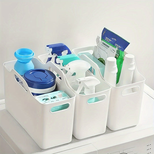 3-Pack Contemporary Plastic Shelf Baskets for Kitchen Sink Organization, Multipurpose Rectangular Soft Storage Bins, Japanese Style Cleaning Supplies & Bathroom Organizer Baskets with Open Top
