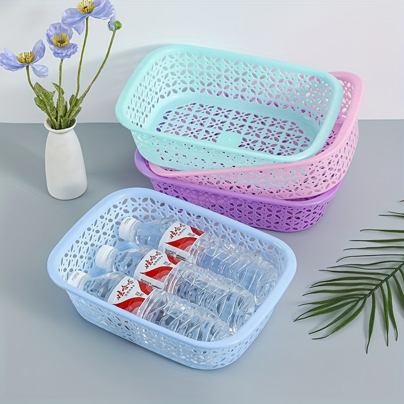 4 Stackable Plastic Mesh Storage Baskets - Modern Geometric Design, Available in Multiple Colors (Light Blue, Pink, Purple), Suitable for Home, Office, Classroom, and Kitchen Organizing, Shelving Baskets, Shelf Baskets