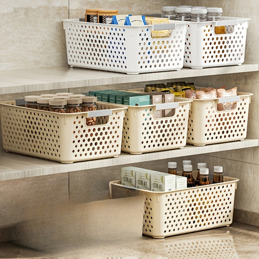 4pcs Stackable Plastic Storage Bins with Handles - Multi-Purpose Organizer Baskets for Home, Kitchen, Dorm - Contemporary Design with Open Top for Easy Access, Kitchen Storage Solution|Contemporary Style|Stackable Bins, Bins for Organizing, Shelf Baskets