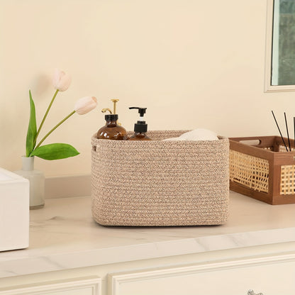 4pcs Woven Storage Baskets with Handles, Rectangle Cube Organizers for Shelves, 13''Lx9''Wx7.8''H, Natural Beige Color, Durable Woven Design, Versatile Home Organization Solution, Basket Storage, Laundry Baskets