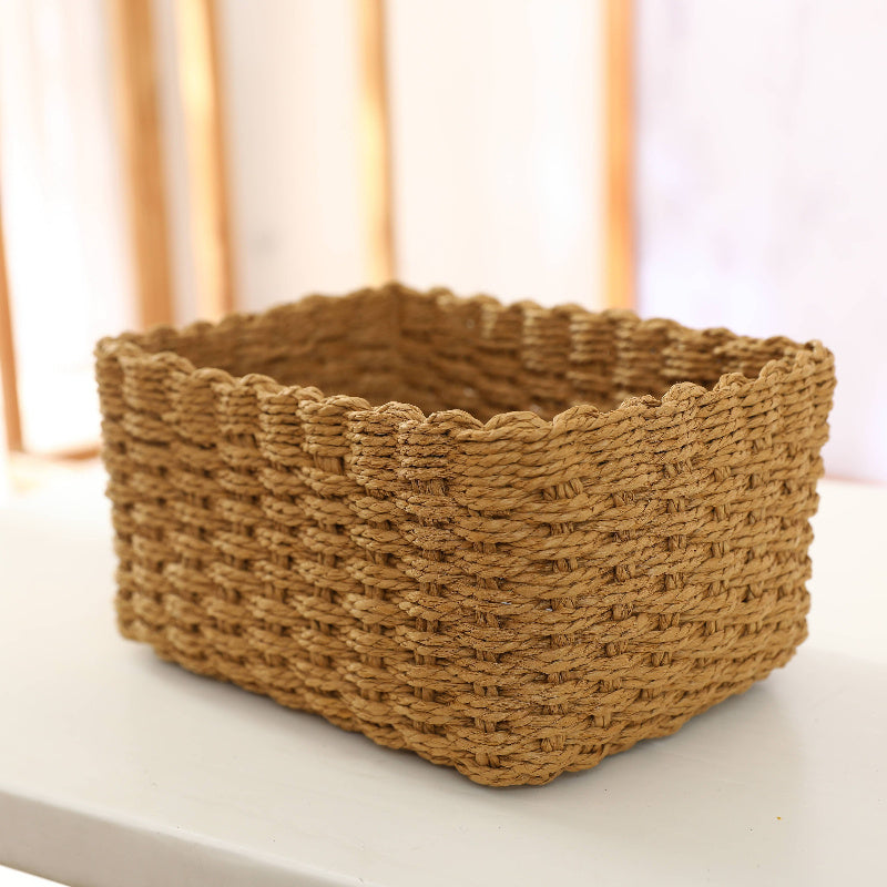 4pcs Handwoven Storage Bins Organizer 4pcs Set Handwoven Paper Rope Storage Bins, Vintage Style Multipurpose Organizer Baskets for Clothing, Desktop Sundries, And Cosmetics, Various Sizes, Storage Bins for Home Organization