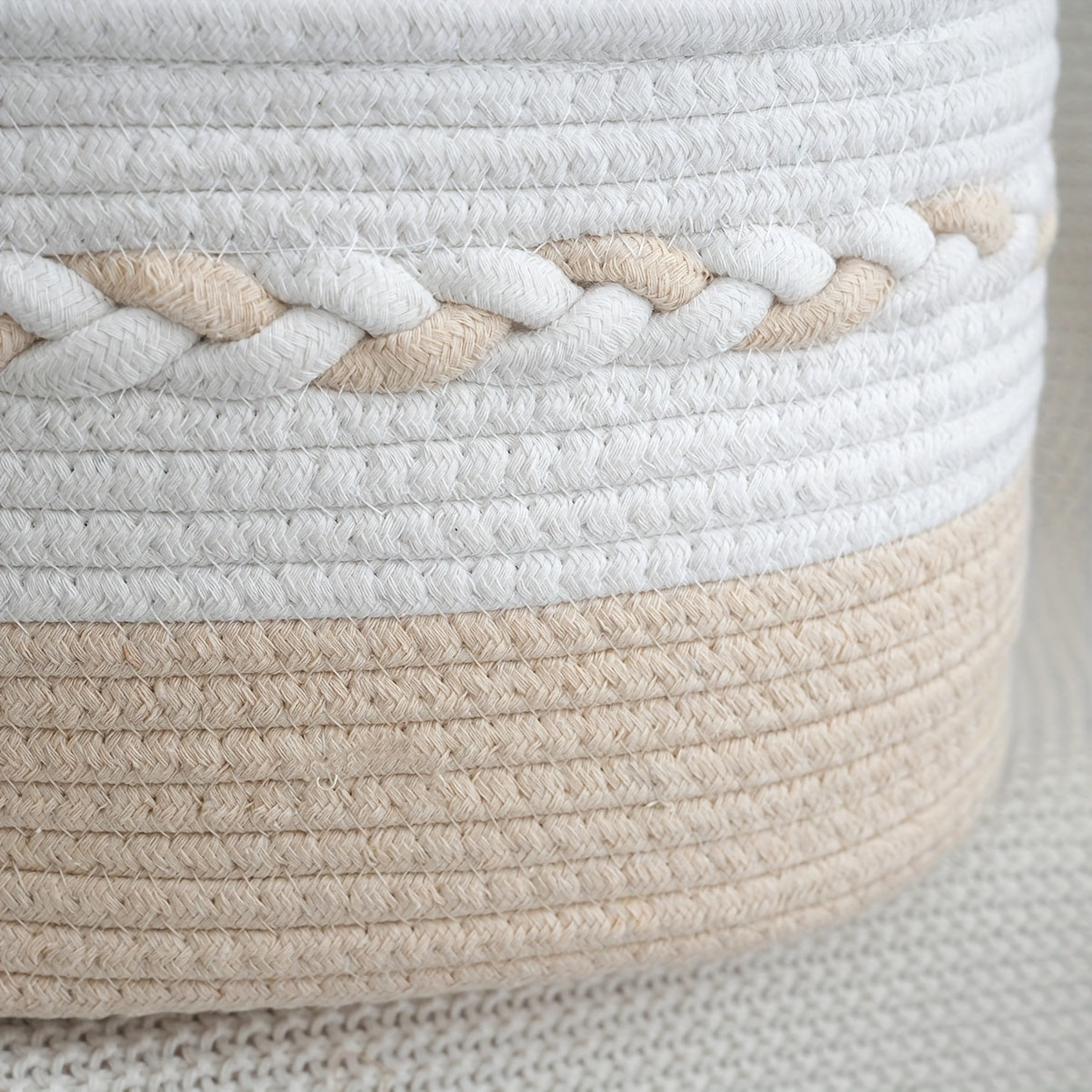 Large Capacity Bohemian Rope Woven Storage Basket | 1pc | Rope | Foldable Organizer | Home or Travel | Teal\u002FWhite\u002FPink\u002FBeige Striped | Bohemian