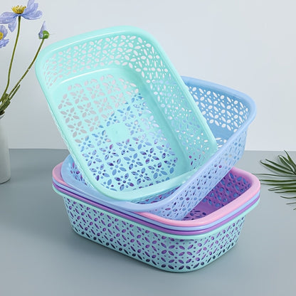 4 Stackable Plastic Mesh Storage Baskets - Modern Geometric Design, Available in Multiple Colors (Light Blue, Pink, Purple), Suitable for Home, Office, Classroom, and Kitchen Organizing, Shelving Baskets, Shelf Baskets