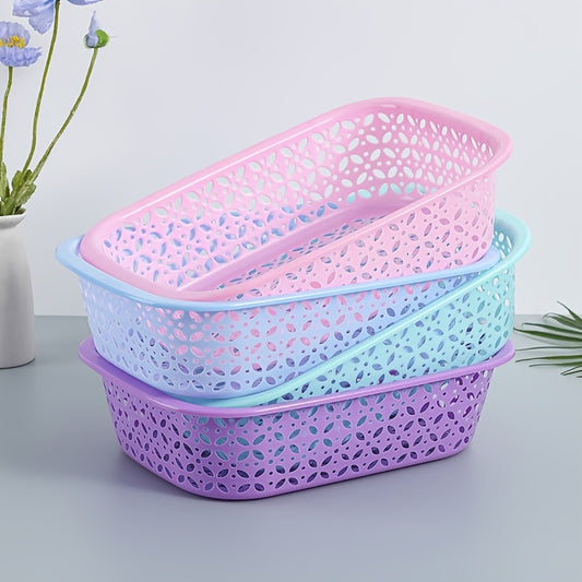 4 Stackable Plastic Mesh Storage Baskets - Modern Geometric Design, Available in Multiple Colors (Light Blue, Pink, Purple), Suitable for Home, Office, Classroom, and Kitchen Organizing, Shelving Baskets, Shelf Baskets