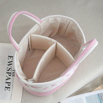 Large Capacity Bohemian Rope Woven Storage Basket | 1pc | Rope | Foldable Organizer | Home or Travel | Teal\u002FWhite\u002FPink\u002FBeige Striped | Bohemian