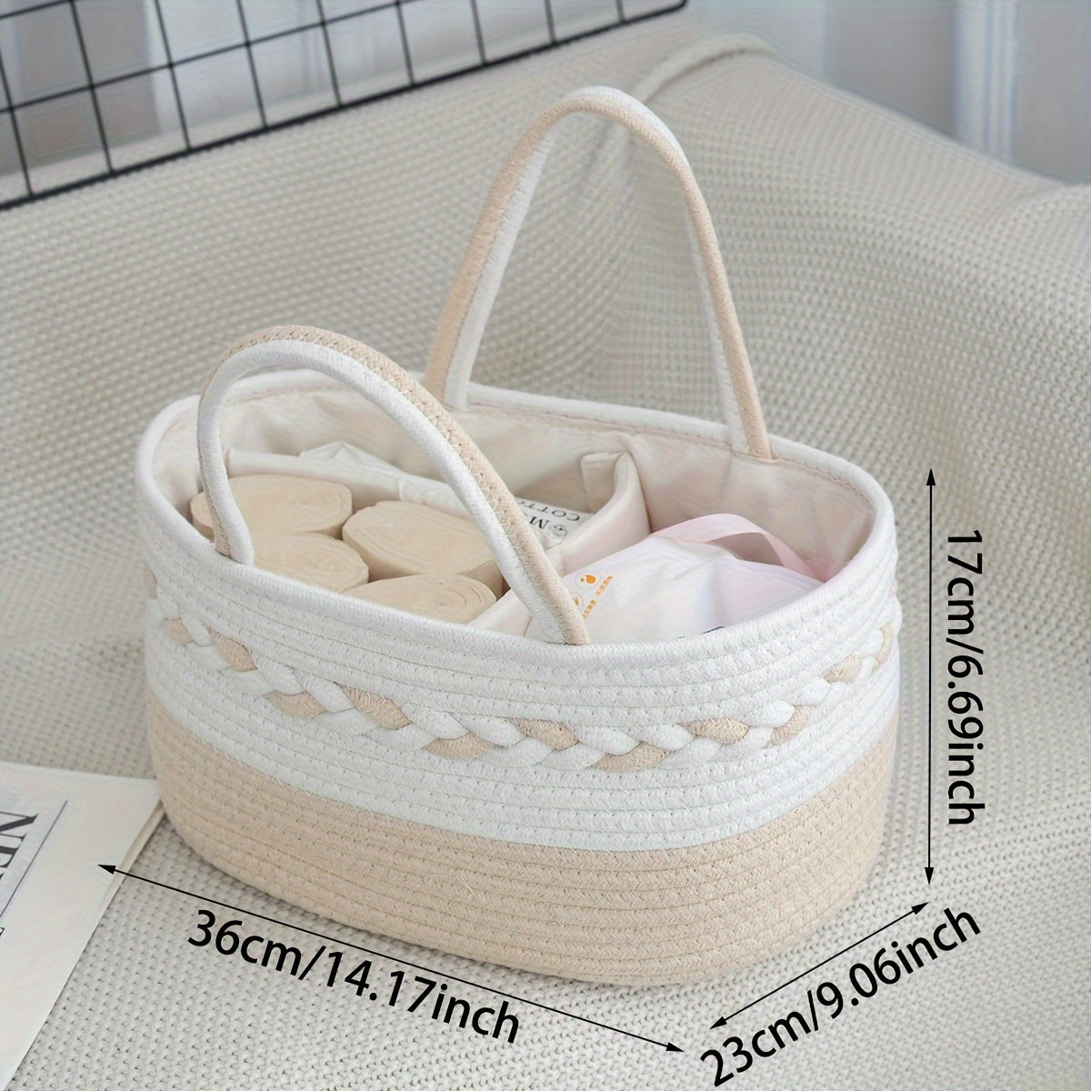 Large Capacity Bohemian Rope Woven Storage Basket | 1pc | Rope | Foldable Organizer | Home or Travel | Teal\u002FWhite\u002FPink\u002FBeige Striped | Bohemian
