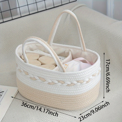 Large Capacity Bohemian Rope Woven Storage Basket | 1pc | Rope | Foldable Organizer | Home or Travel | Teal\u002FWhite\u002FPink\u002FBeige Striped | Bohemian
