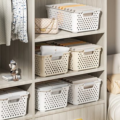 4pcs Stackable Plastic Storage Bins with Handles - Multi-Purpose Organizer Baskets for Home, Kitchen, Dorm - Contemporary Design with Open Top for Easy Access, Kitchen Storage Solution|Contemporary Style|Stackable Bins, Bins for Organizing, Shelf Baskets