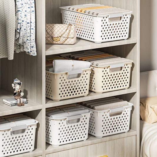 4pcs Stackable Plastic Storage Bins with Handles - Multi-Purpose Organizer Baskets for Home, Kitchen, Dorm - Contemporary Design with Open Top for Easy Access, Kitchen Storage Solution|Contemporary Style|Stackable Bins, Bins for Organizing, Shelf Baskets