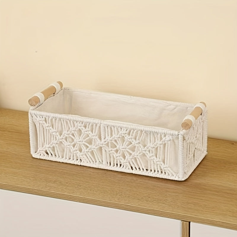 1pc. Nordic Pure Handwoven Desktop Storage Basket. Toilet Paper Box. Suitable for All Room Types, Shelf Baskets