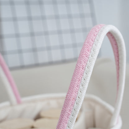 Large Capacity Bohemian Rope Woven Storage Basket | 1pc | Rope | Foldable Organizer | Home or Travel | Teal\u002FWhite\u002FPink\u002FBeige Striped | Bohemian