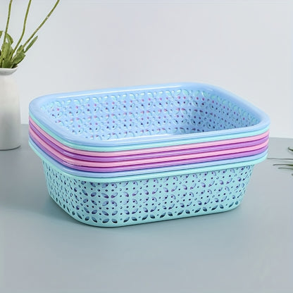 4 Stackable Plastic Mesh Storage Baskets - Modern Geometric Design, Available in Multiple Colors (Light Blue, Pink, Purple), Suitable for Home, Office, Classroom, and Kitchen Organizing, Shelving Baskets, Shelf Baskets