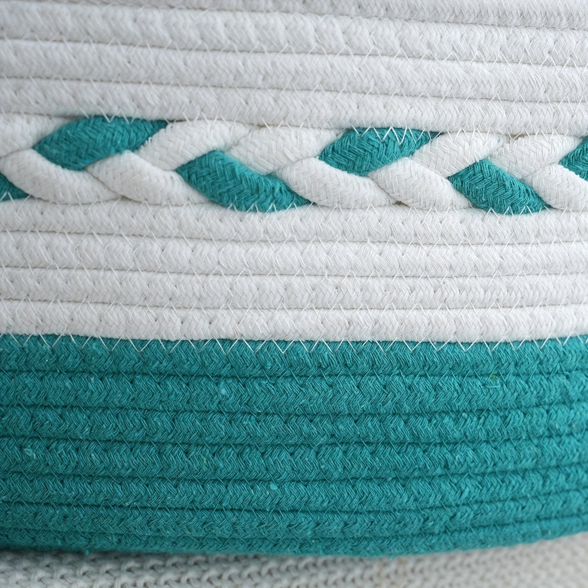Large Capacity Bohemian Rope Woven Storage Basket | 1pc | Rope | Foldable Organizer | Home or Travel | Teal\u002FWhite\u002FPink\u002FBeige Striped | Bohemian