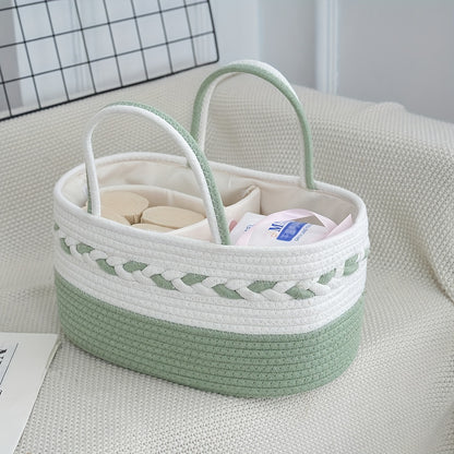 Large Capacity Bohemian Rope Woven Storage Basket | 1pc | Rope | Foldable Organizer | Home or Travel | Teal\u002FWhite\u002FPink\u002FBeige Striped | Bohemian