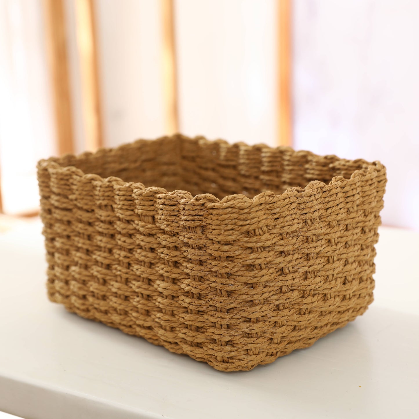 4pcs Handwoven Storage Bins Organizer 4pcs Set Handwoven Paper Rope Storage Bins, Vintage Style Multipurpose Organizer Baskets for Clothing, Desktop Sundries, And Cosmetics, Various Sizes, Storage Bins for Home Organization