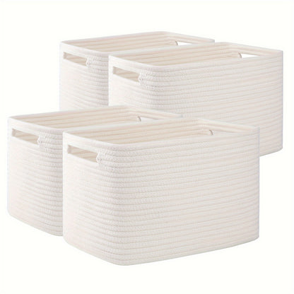 4pcs Woven Storage Baskets with Handles, Rectangle Cube Organizers for Shelves, 13''Lx9''Wx7.8''H, Natural Beige Color, Durable Woven Design, Versatile Home Organization Solution, Basket Storage, Laundry Baskets