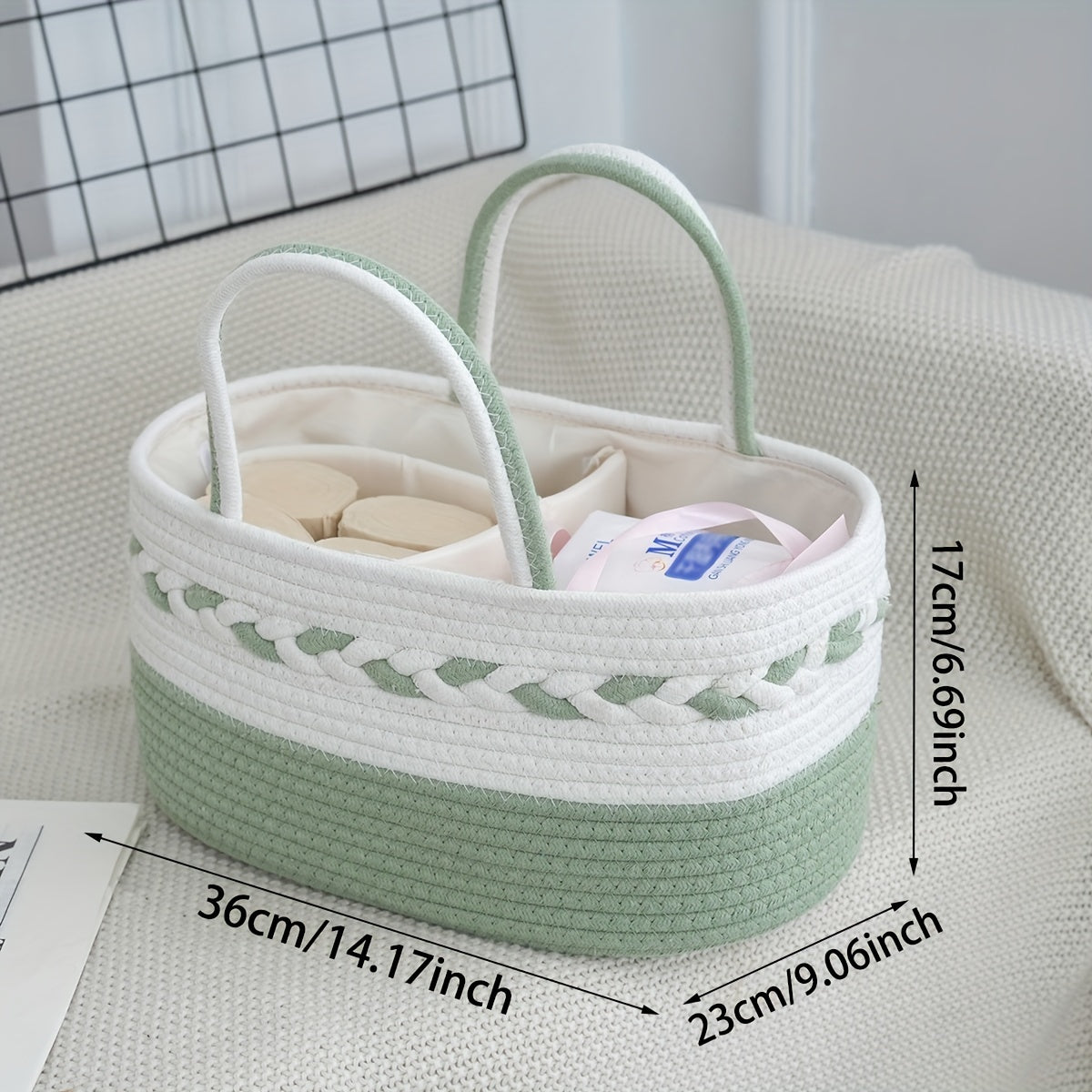 Large Capacity Bohemian Rope Woven Storage Basket | 1pc | Rope | Foldable Organizer | Home or Travel | Teal\u002FWhite\u002FPink\u002FBeige Striped | Bohemian